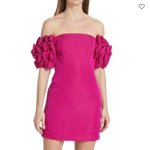 Alexia María Olivia Puff Sleeve Silk Faille Minidress in Raspberry Pink NWT